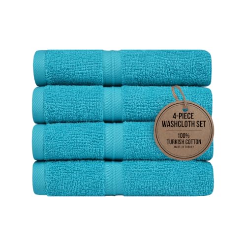 Extra Soft & Terry Cloth Wash Cloths Set of 4 (12" x 12") Hotel Quality, Versatile as, Towels for Bathroom, Terry Washcloths, Body Towels, Face Towels, Face Cloths -%100 Cotton - Turqoise - color: Turqoise