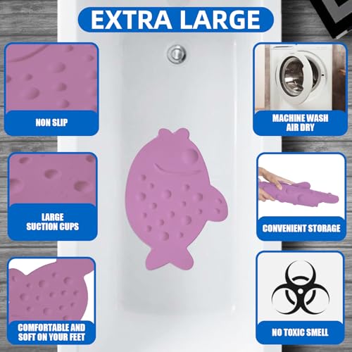 Non-Slip Bathtub Mat ZHICHENG Soft Rubber Bathroom Bathmat with Strong Suction Cups (Pink) - color: Pink