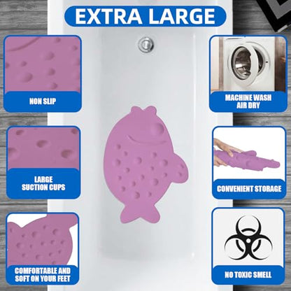 Non-Slip Bathtub Mat ZHICHENG Soft Rubber Bathroom Bathmat with Strong Suction Cups (Pink) - color: Pink
