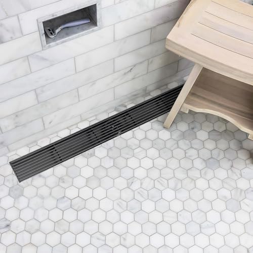 Linear Shower Drain, 24 inch Matte Black | Including Hair Catcher and Removable Grate, 304 Stainless Steel, Easy to Install and Clean (Drain Base Not Included) - color: Matte Black, size: 24 inch