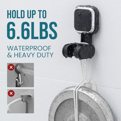 TAILI Shower Head Holder Suction,Adjustable Height & Angle,Universal,Black | bathroom handheld shower wand bracket,no-drill removable waterproof,round,plastic,wall mounted,kids,pets,4.5" - color: Black, size: Square