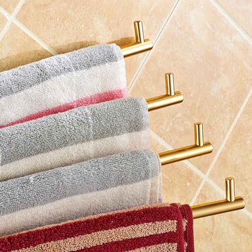 ZHOUXIAO Swing Out Towel Bar Holder Gold Finish/Golden Swivel Towel Rack for Bathroom or Kitchen, Metal Towel Bar Folding Arm Swivel Hanger Bathroom Storage Wall Mounted 3Bars