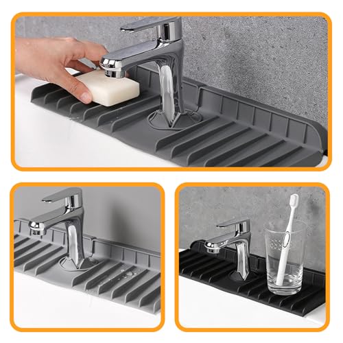 Silicone Faucet Sink Mat – Non-Slip Reusable Dish Drying Sink Tray Mat Splash Guard for Kitchen Bathroom Fits RV, Countertop (Black, 13.38"×5.51"×0.59") - color: Black
