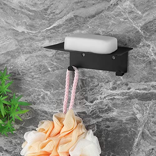 Soap Dish for Shower, 4 Slot Self-Adhesive Soap Holder for Bathroom, Wall Mounted Shower Soap Holder with Hook, Stainless Steel Soap Tray Black - color: Black Hook 1pack