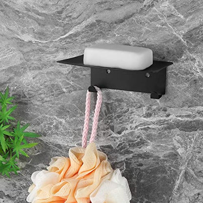 Soap Dish for Shower, 4 Slot Self-Adhesive Soap Holder for Bathroom, Wall Mounted Shower Soap Holder with Hook, Stainless Steel Soap Tray Black - color: Black Hook 1pack