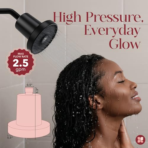 Shower Filter Head for Hard Water Improves Skin, Hair, and Nails - Large, High Output Filtered Shower Head with Filter Softens Water and Removes Chlorine and Heavy Metals, Matte Black