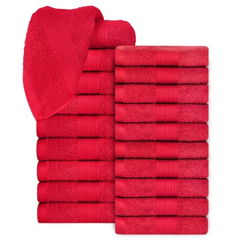 100% Cotton Washcloths 12x12 Inches, 600 GSM, Soft & Absorbent, Durable, Set of 20, Red - color: Red, size: Washcloth Set of 20