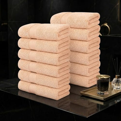 100% Cotton Hand Towels 18x28 Inches, 600 GSM, Soft & Absorbent, Set of 12, Beige - color: Beige, size: Hand Towel Set of 12
