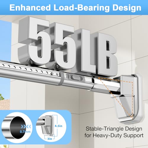 41 to 86 Inch Tension Curtain Rod, Silver | No Drill, Extra Long, Heavy Duty, Renter Friendly Adjustable - color: Silver, size: 41-86inch