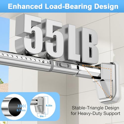 41 to 86 Inch Tension Curtain Rod, Silver | No Drill, Extra Long, Heavy Duty, Renter Friendly Adjustable - color: Silver, size: 41-86inch