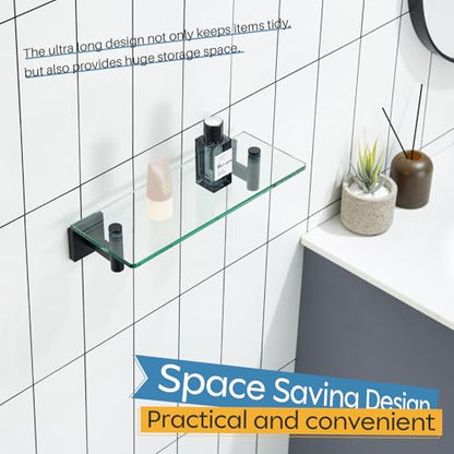 KOKOSIRI Bathroom Shelves Glass Floating Shelf 12-Inch for Bedroom, Living Room, Kitchen, Small Hanging Rack Rustproof Wall Mounted Black B1105BK-L12 - color: Matte Black, size: 12-Inch