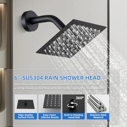 Shower Faucet Set With Handheld Shower Head Black | Rain shower Head With Handheld Sprayer - color: Black