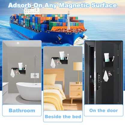 Magnetic Wall-Mounted Toothbrush Holder with Magnetic Hooks for Cruise ，Cruise Ship Essentials 2025- No Drilling Needed for Royal Caribbean & Alaska Cruise Ships, Caribbean Royal Must-Haves(Black) - color: Black