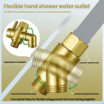 Metal Shower Diverter Valve, YDmeet 3 Way Shower Head Diverter for Handheld Showerhead and Fixed Rainfall Shower Head, Universal G1/2 Bathroom Shower System Replacement Part, Brushed Gold - color: Brushed Gold