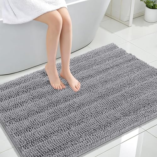 OLANLY Thick Large Bathroom Rugs 44x32, Soft Chenille Bath Rugs, Grey | Absorbent Striped, Rubber Backing, Machine Wash Dry, Bath Mats for Bathroom Floor, Tub and Shower, Home Decor Accessories - color: Grey, size: 44" X 32"