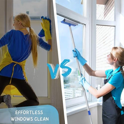 Window Squeegee for Home, 56'' Long Handle Shower Door Cleaner Tool, 2-in-1 Glass Scrubber for Car Windshield Cleaning - size: Long Handle Squeegee