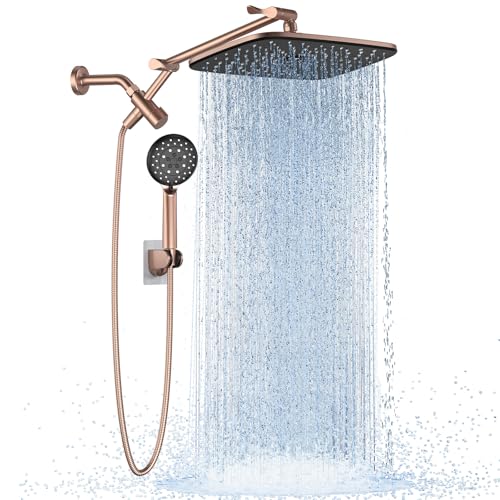 Veken Rose Gold 11.8" High Pressure Shower Head with Handheld, Easy Install | Handheld Shower Head with Multi Spray Modes,Rainfall Combo with 15" Metal Extension Arm,Detachable Dual Shower,Regaderas Para - color: Rose Gold, size: 11.8 Inch High Pressure