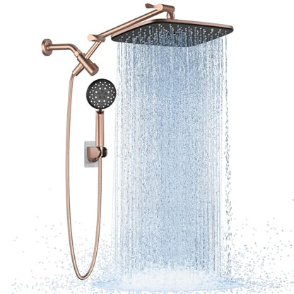 Veken Rose Gold 11.8" High Pressure Shower Head with Handheld, Easy Install | Handheld Shower Head with Multi Spray Modes,Rainfall Combo with 15" Metal Extension Arm,Detachable Dual Shower,Regaderas Para - color: Rose Gold