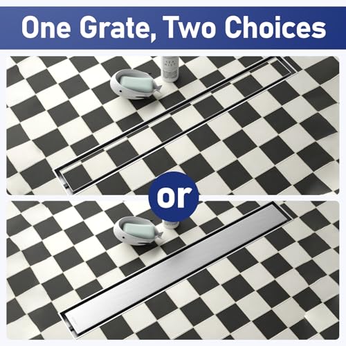 Linear Shower Drain, 304 Stainless Steel Floor Drain 24" | with Tiled Insert Grate & Hair Strainer, Bathroom 2-in-1 Tiled in Drain, CUPC Certified - color: Brushed, size: 24''