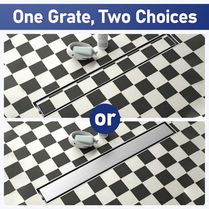 Linear Shower Drain, 304 Stainless Steel Floor Drain 24" | with Tiled Insert Grate & Hair Strainer, Bathroom 2-in-1 Tiled in Drain, CUPC Certified - color: Brushed, size: 24''