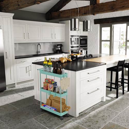 Simple Houseware 3-Tier Slim Rolling Cart w/Handle 5.5" Wx27.5 H, Turquoise | Storage Cart for Narrow Space (5.5-Inch Wide) Kitchen, Bathroom, Laundry Room - color: Turquoise