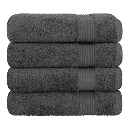 Cotton Paradise Turkish Towel Set, Soft Absorbent Quick Dry, 4 Piece Bath Towel Set, Dark Gray - color: Dark Gray, size: 27"x54"