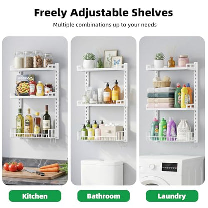 Kalrin 3 Tier Bathroom Shelves Over Toilet - Wall Mounted Floating Shelves with Drain Basket, Toilet Paper Storage, Height Adjustable Over The Toilet Storage, Pure White - color: Pure White