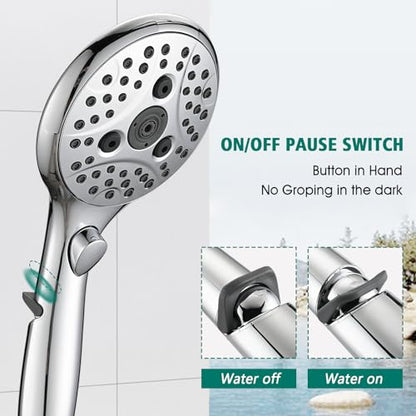 Handheld Shower Head with Slide Bar Combo, 6 Settings Handheld Shower with ON/OFF Pause Switch, Adjustable Height 27.5" Long Slide Bar, Round Wall Supply Elbow and 6.6ft Shower Hose, Chrome - color: Chrome