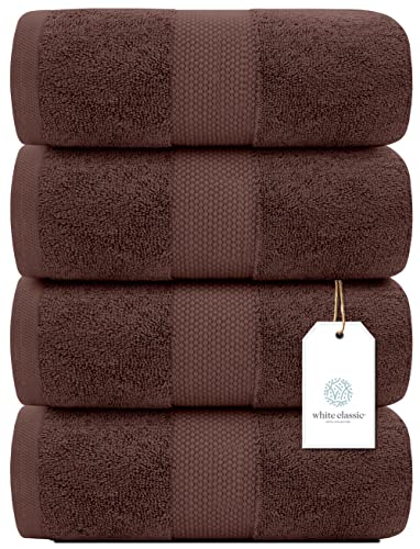 White Classic Luxury Bath Towels Set of 4 Large - 700 GSM Cotton Ultra Soft Bath Towels 27x54 | Highly Absorbent and Quick Dry | Hotel Towels for Bathroom Luxury, Plush Shower Towels, Brown - color: 19: Brown