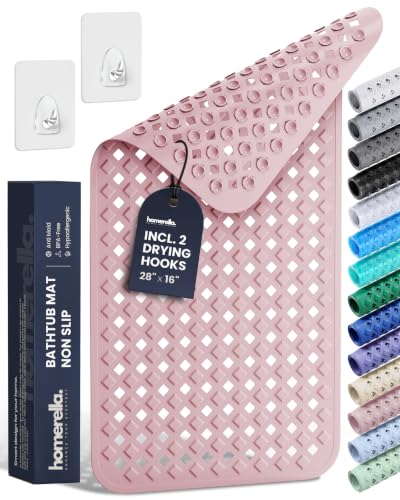 homerella Bathtub Mat Non Slip 28x16 Shower Mat Non Slip Anti Mold BPA Free | Mildew Resistant, Machine Washable, Strong Grip Tub Mat,Shower Mats for Inside Shower, Bath Mat for Tub Non Slip EU Certified - color: Rose, size: 27.6" x 15.7" (Rectangular)