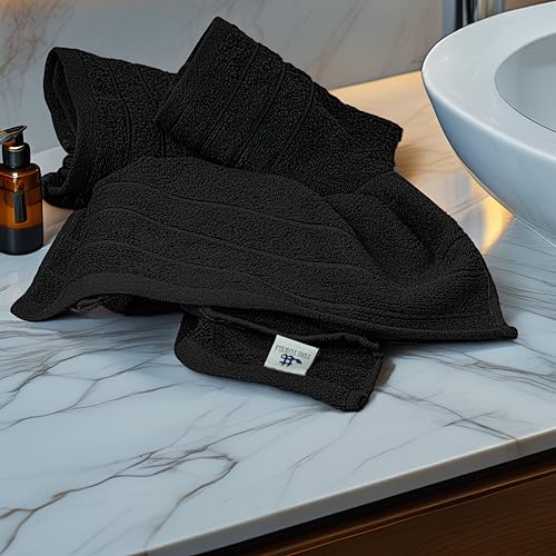 6 Piece Hand Towels Set 16 x 28 Inches, Black | 100% Cotton, Lighter Weight, Quick to Dry, 16 x 28 Inches, Super Soft & Absorbent, Perfect for Bathroom & Kitchen - color: Black
