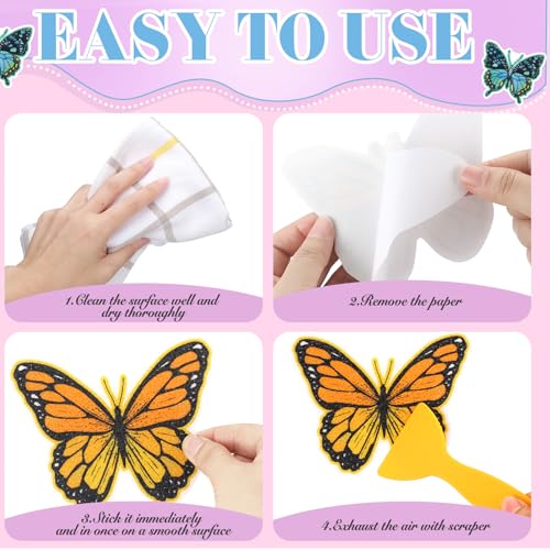 Yaomiao 24 Pcs Butterfly Non Slip Bathtub Stickers with Scraper | Shiny, Sparkle, Glitter, Peva, 4.53inch, Easy Apply, No Residue, for Bathroom, Shower Stairs Floor, Safety, Cute, Grip - style: Butterfly