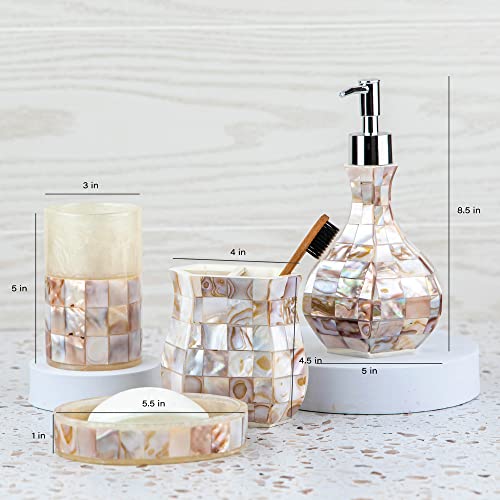 Milano Mother of Pearl 4 Piece Resin Bathroom Accessories Set | Includes Soap Dispenser, Toothbrush Holder, Tumbler Cup & Soap Dish - style: 4 Pc. Bathroom Accessory Set