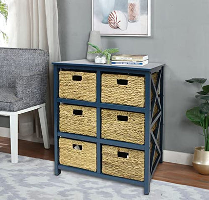 3 Tier X-Side End Storage Cabinet, Teal | 6 Wicker Baskets - color: Teal, size: 15.5"D x 29.3"W x 30"H (6 Drawers)