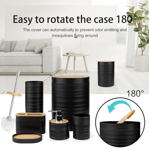 CERBIOR Bathroom Accessories Set Bath Ensemble Includes Soap Dispenser, Toothbrush Holder, Toothbrush Cup, Soap Dish for Decorative Countertop and Housewarming Gift (Black Spiricle) - style: Shiny Black