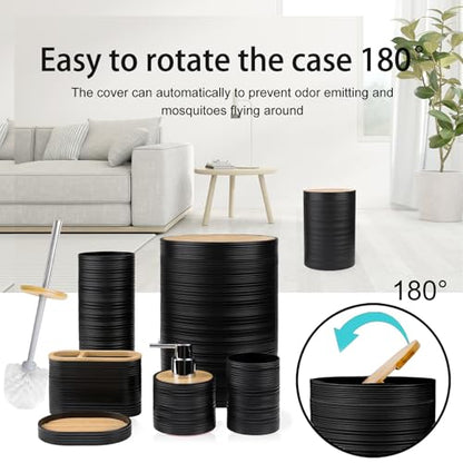 CERBIOR Bathroom Accessories Set Bath Ensemble Includes Soap Dispenser, Toothbrush Holder, Toothbrush Cup, Soap Dish for Decorative Countertop and Housewarming Gift (Black Spiricle) - style: Shiny Black