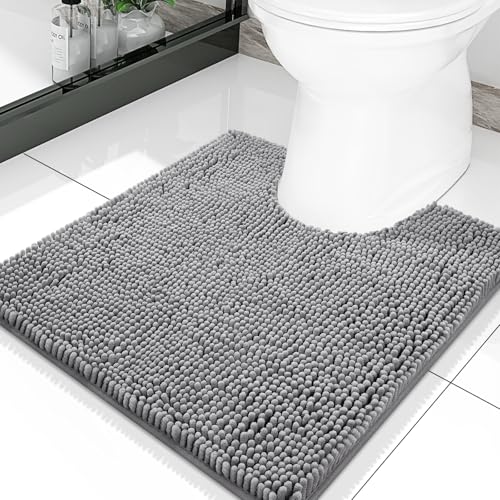 Smiry Luxury Chenille Toilet Rugs U-Shaped 20x20, Soft Absorbent Non-Slip Contour Bathroom Rugs for Toilet, Machine Washable Contoured Bath Mats, Grey - color: Grey, size: 20" X 20" Contour Rug