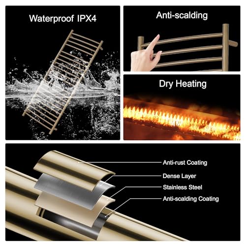 Electric Towel Warmer - Wall Mounted Bathroom Heated Towel Rack, Plug-in Design & Brushed Stainless Steel Finish Gold 21 Bar - color: Gold With Single Press, size: 21 Bar