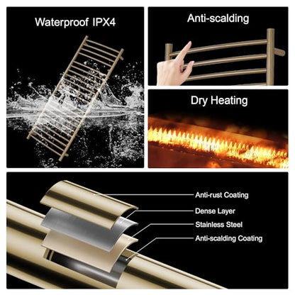 Electric Towel Warmer - Wall Mounted Bathroom Heated Towel Rack, Plug-in Design & Brushed Stainless Steel Finish Gold 21 Bar - color: Gold With Single Press, size: 21 Bar