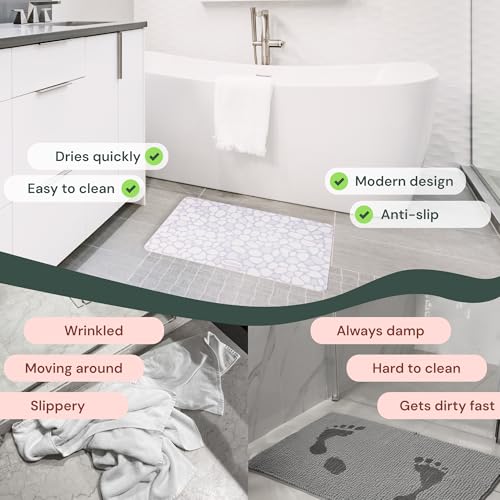 ROHKEX Stone Shower Mat - Diatomite Blue & White, 15x24, Non-Slip | Diatomaceous earth mat - fast-drying, non-slip, textured - Use for bathroom & shower floor, easy clean - color: Blue - White