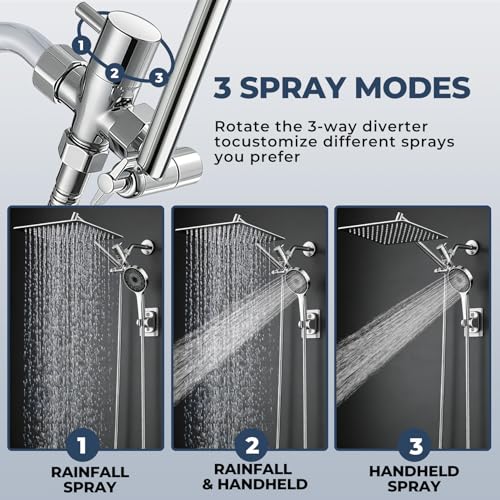 Shower Head, Rain Shower Head with Handheld Spray Combo, 8 Inch Adjustable High Pressure Rainfall Shower Head, Dual Showerhead Set with Extension Arm - color: Sliver, size: 8 Inch