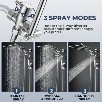 Shower Head, Rain Shower Head with Handheld Spray Combo, 8 Inch Adjustable High Pressure Rainfall Shower Head, Dual Showerhead Set with Extension Arm - color: Sliver, size: 8 Inch