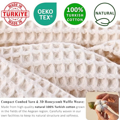 PÜSKÜL Natural 100% Turkish Cotton Waffle Bath Towels Set of 2, Extra-Large | Raw-Undyed, Oversize 32x63" Bath sheet towel for bathroom & beach. Honeycomb-Waffle weave, Premium oeko-tex made in Turkey. - color: Natural Raw-undyed, size: Bath Towels - Pack