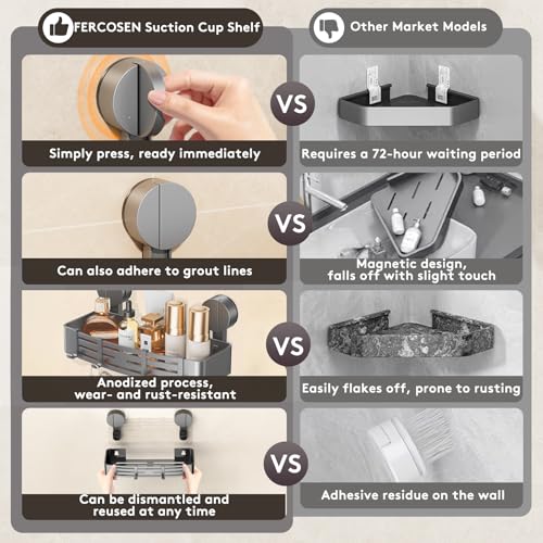 Suction Cup Shower Caddy Without Drilling | 4 Hooks, 32 cm Length, 10 kg Load Capacity, 1-Minute Installation | Removable and Rust-Free Shower Shelf