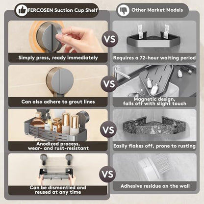 Suction Cup Shower Caddy Without Drilling | 4 Hooks, 32 cm Length, 10 kg Load Capacity, 1-Minute Installation | Removable and Rust-Free Shower Shelf