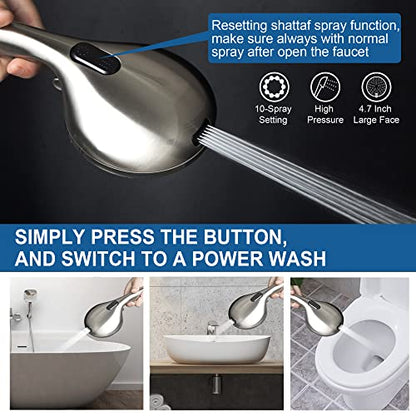 High Pressure Handheld/Rain 82-mode 3-way Shower Head Combo with 25.75" Adjustable Drill-free Stainless Steel Slide Bar, Pet & Tub Power Wash and Anti-clog Nozzles, with 5ft Hose - Brush Nickel - color: Brush Nickel