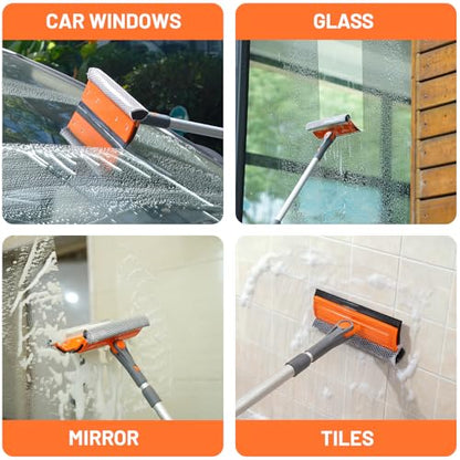 eazer Professional Window Squeegee, 2-in-1 Rotatable Squeegee for Window Cleaning Kit, Window Cleaner Tool, Window Washing Equipment Kit with Extension Pole (20''-30'') for Shower/Windshield - size: 30inch