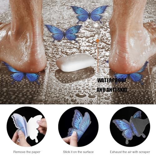 Secopad Butterfly Non Slip Bathtub Stickers with Scraper, 20PCS, Blue | Original Large Anti-Slip Treads, Comfortable PEVA Material, Strong Adhesive, Easy to Use, For Bath Tubs, Showers & Stairs - color: Blue