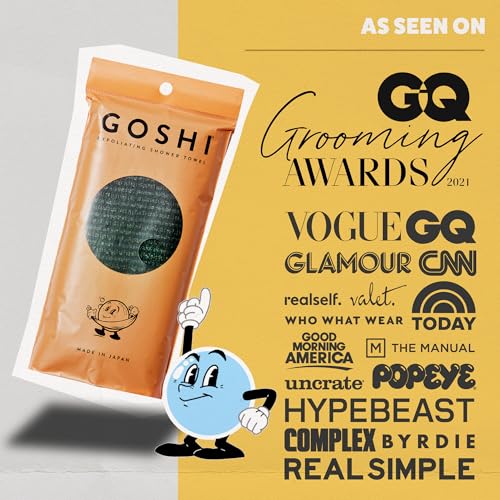 GOSHI Exfoliating Shower Towel - Long Body Scrubber, Green | For back acne, KP & smooth skin, durable quick dry nylon washcloth, ethically crafted in Gunma, Japan - color: Green