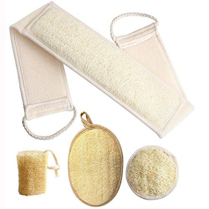 FEBSNOW Natural Loofah Body Scrubber 4Pcs Exfoliating Shower Bath Sponges | Natural Luffa Material, Women and Men Deep Clean Skincare, Exfoliating Back and Face Scrubber Pad